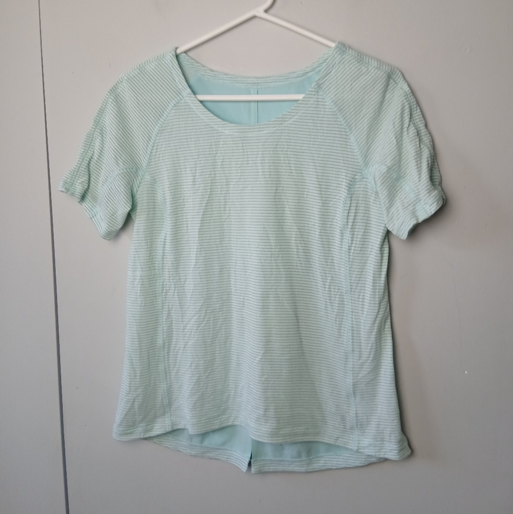 LULULEMON Run Tee Shirt Women Blue And Silver Loose Fit Size ?